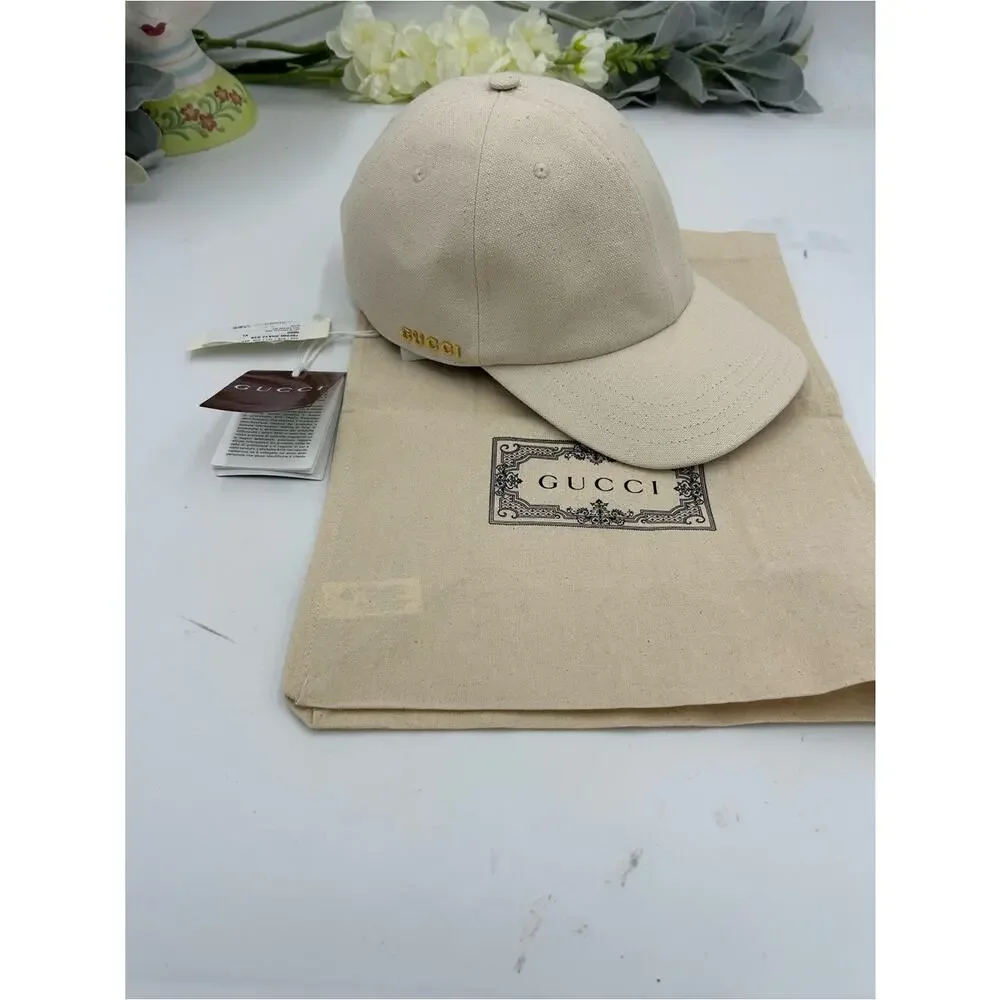 Unisex, Gucci, gold logo Cream Canvas Baseball Cap size XL made in Italy